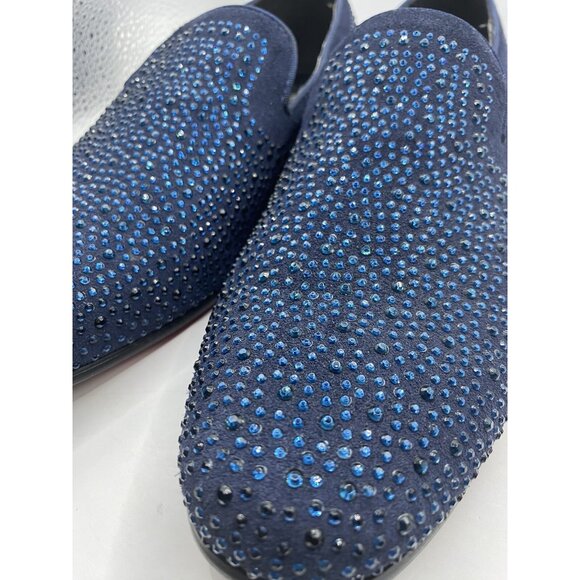 Moretti Blue Black Label Size 8 Crystal Loafer Leather Upper Slip on Red Bottoms - Picture 9 of 10